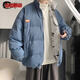 邊七面包服兩面穿棉衣男韓版潮流立領(lǐng)棉衣冬季ins加厚棉服外套棉襖潮 路人邦W20雙面穿藍白 XL