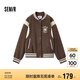 森馬（Semir）外套女刺繡拼接撞色寬松夾克2024冬季仿毛呢棒球服109724108004