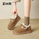 ZHR雪地靴女冬季反絨牛皮保暖棉鞋女厚底百搭勃肯女鞋 JQ18駝色38