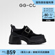 GG-CC【英倫畫(huà)刊】春季新款時(shí)尚英倫厚底樂(lè)福鞋真皮粗跟皮鞋女G25U1051 黑色 36