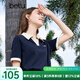 百圖betu女裝春夏新款T恤時髦拼色polo領寬松百搭T恤女2403T15 寶蘭 L