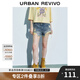 UR2025夏季新款女波嬉風復古磨破毛須休閑牛仔短褲UYL850077 藍色 (偏短) 28