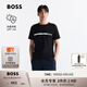 BOSS博斯【防曬T恤】男士夏徽標印花修身棉質(zhì)平紋針織休閑短袖T恤 001-黑色 M