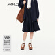 MO&Co.半身裙2025秋新品含絲塔夫綢側拉鏈及膝A字裙學院風MBE3SKTT10 藍黑色 M