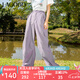 lagogo寬松抽繩工裝褲女拉谷谷春新款運(yùn)動(dòng)休閑輕薄透氣休閑褲子 粉紫色(Q4) S