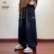啄木鳥(niǎo)美式復古潮牌牛仔褲男工裝大碼春秋款闊腿長(cháng)褲寬松水洗直筒褲 黑色 XL （130-145斤）