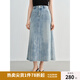 獨束大碼女裝 時(shí)尚燙銀牛仔半身裙2025夏裝新款高腰顯瘦中長(cháng)裙子 牛仔藍 XL （尺碼：3）