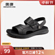奧康官方?jīng)鲂?時(shí)尚舒適真皮沙灘鞋軟底兩穿涼拖鞋透氣休閑男鞋 黑色 T243721008 41 255mm
