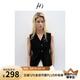 H's冰絲毛針織馬甲女25夏新款肌理設(shè)計(jì)感深V領(lǐng)收腰透氣通勤背心 黑色 S