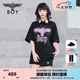 BOY LONDON【暗夜星辰】 秋季情侶款短袖燙鉆粉色老鷹T恤 N01003 黑色 S