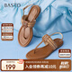 百思圖25夏復古戶(hù)外休閑一字帶夾趾女涼鞋C2107BL5 棕色 38