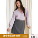 獨(dú)束大碼女裝2025春法式V領(lǐng)蕾絲拼接襯衫微胖氣質(zhì)通勤顯瘦上衣 薄霧紫 XL (尺碼：3)