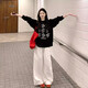 瑜尚臻品  長(cháng)袖t恤女打底衫內搭黑色太陽(yáng)花印花上衣新款春秋季寬松慵懶風(fēng) 長(cháng)袖T恤【黑色 M】 均碼