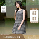 茵曼法式復古圓領(lǐng)黑白格子連衣裙夏季女裝簡(jiǎn)約通勤裙子 黑白格  S