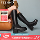 天美意女靴商場(chǎng)同款長(zhǎng)靴v口顯瘦機(jī)車靴女騎士靴時(shí)尚女鞋KNZ04DG4 黑色 37