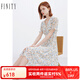 菲妮迪品牌連衣裙夏季新款簡約氣質(zhì)印花度假風(fēng)荷葉袖V領(lǐng)A字裙 白底印花 L