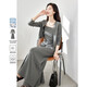梵希蔓顯瘦遮肉套裝女春季新款修身吊帶上衣褲裙休閑三件套 深灰色L