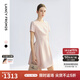朗姿2025年夏季新款黑色氣質(zhì)收腰短袖女裙子法式高級(jí)感高知連衣裙 淡粉色 M