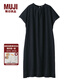 無印良品 MUJI 女式 亞麻水洗 短袖連衣裙 深海軍藍(lán) L