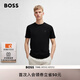 BOSS博斯男士徽標(biāo)飾片棉質(zhì)平紋針織短袖T恤 001-黑色 L