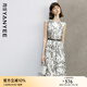 顏域水墨印花連衣裙女2024新款夏裝復古優(yōu)雅背心裙中長款圓領(lǐng)裙子 黑白花 M/38