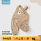 優(yōu)奇嬰兒衣服寶寶背帶褲春秋新款小童幼兒連體褲男童女童大PP褲長褲子 萌熊背帶褲 90