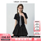 VEGA CHANGVEGA CHANG黑色連衣裙女2025新款夏學院風格紋領帶收腰顯瘦小黑裙 優(yōu)雅黑 M