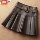 賞峰2025秋冬新款半身裙女高腰彈力pu皮短裙子時(shí)尚百搭顯瘦百褶小皮裙 咖色 1513 95斤以下 S