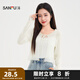 三福開(kāi)衫2025夏季系帶設計短款圓領(lǐng)針織披肩外套上衣女裝500358 米杏 L
