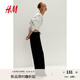 H&M女裝褲子瑜伽褲健身寬松直筒闊腿運動(dòng)長(cháng)褲慢跑褲1199249 黑色 160/72 S