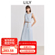 LILY2025春新款女裝條紋寬松休閑小飛袖收腰圓領(lǐng)藍(lán)色連衣裙中長(zhǎng)裙 401藍(lán)色 L