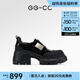 GG-CC秋季新款英倫風(fēng)時尚樂福鞋通勤百搭厚底魔術(shù)貼皮鞋女鞋G24X0912 黑色 37