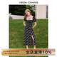 VEGA CHANG碎花連衣裙女2025年夏季方領(lǐng)法式小眾泡泡袖下擺開叉茶歇印花裙子 花色（長款） L
