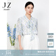 玖姿·安娜蔻肌理雪紡衫女2023夏花卉印花小眾設(shè)計(jì)感七分袖襯衫 花紋綠 XL