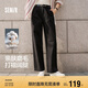 森馬（Semir）休閑褲女純棉打褶闊腿褲腰帶秋復古磨毛長褲顯腿長101524127005A