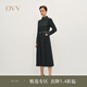 OVV2024秋冬新款女裝牛仔翻領(lǐng)羊毛隨附腰帶長袖休閑連衣裙 藏青 S