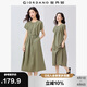 佐丹奴裙子女夏季純棉府綢壓褶圓領綁帶連袖連衣裙女05465327