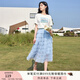 香影粉色網(wǎng)紗半身裙女夏2025新款高腰a字仙女紗裙中長超仙蛋糕裙 藍色 M