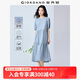 佐丹奴棉麻連衣裙女夏季新款亞麻文藝風(fēng)圓領(lǐng)泡泡袖蛋糕裙05465323 60尼羅藍 XL