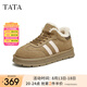 他她（TATA）復(fù)古休閑德訓(xùn)鞋女鞋加絨保暖毛毛鞋冬季新款6JM01DM4 【女款】卡其/粉（毛里） 37