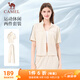 駱駝（CAMEL）休閑直筒寬松顯瘦女短袖運動(dòng)服兩件套裝 Y25BY0L2016 杏仁奶 L