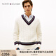 TOMMY HILFIGER25新款秋冬男裝羊毛混紡學(xué)院風(fēng)撞色V領(lǐng)絞花針織衫毛衣05625 白色YBI L （推薦：150-165斤）