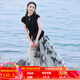 煙花燙小個(gè)子水墨印花闊腿褲2025夏裝新款遮肉顯瘦女式休閑褲ZG 珺雅 水墨印花 L