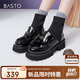 百思圖24冬時尚潮流學(xué)院風(fēng)襪靴粗跟圓頭女短靴VUN04DD4 黑色 39
