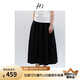 H's高支高密全棉半身裙女25夏新款A(yù)字傘裙抽繩松緊腰通勤花苞腰裙 黑色 M