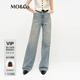 MO&Co.牛仔褲2025春新品涂污噴污洗磨做舊棉質(zhì)高腰闊腿褲MBE1JEN018 牛仔藍色 XL /XL