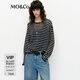 MO&Co.針織衫2025春新品含綿羊毛寬松落肩條紋航海系MBE1SWT004 白黑條色 M 165