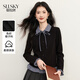 熙世界（sllsky）英倫學(xué)院風(fēng)假兩件針織開(kāi)衫女2025新款秋冬格紋Polo領(lǐng)上衣 曜石黑 L