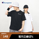 Champion冠軍夏季薄短袖純棉經(jīng)典胸口印花草寫LOGO圓領套頭T恤男女情侶 黑色 M