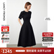 朗姿【Basic衣櫥】小香風(fēng)法式赫本風(fēng)波點(diǎn)裙子女夏新款連衣裙 黑色2 L